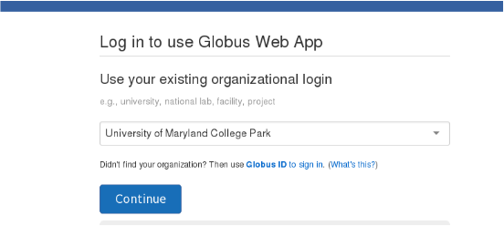 Screenshot of Globus org login screen