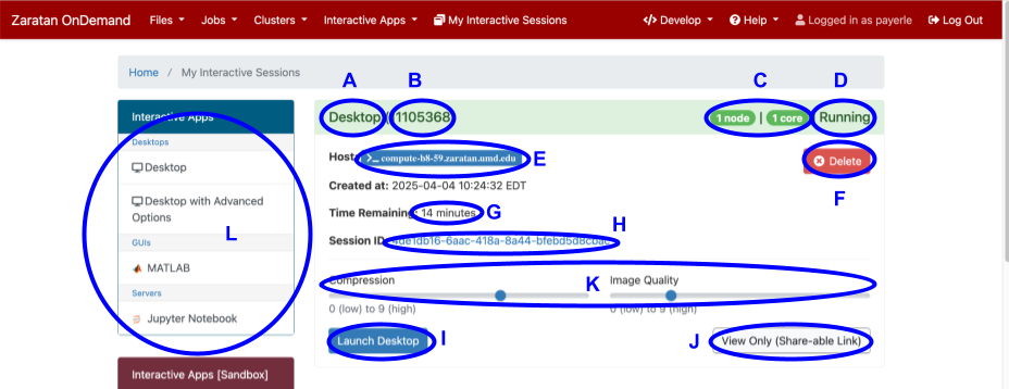 Various sections of an Interactive Job screen